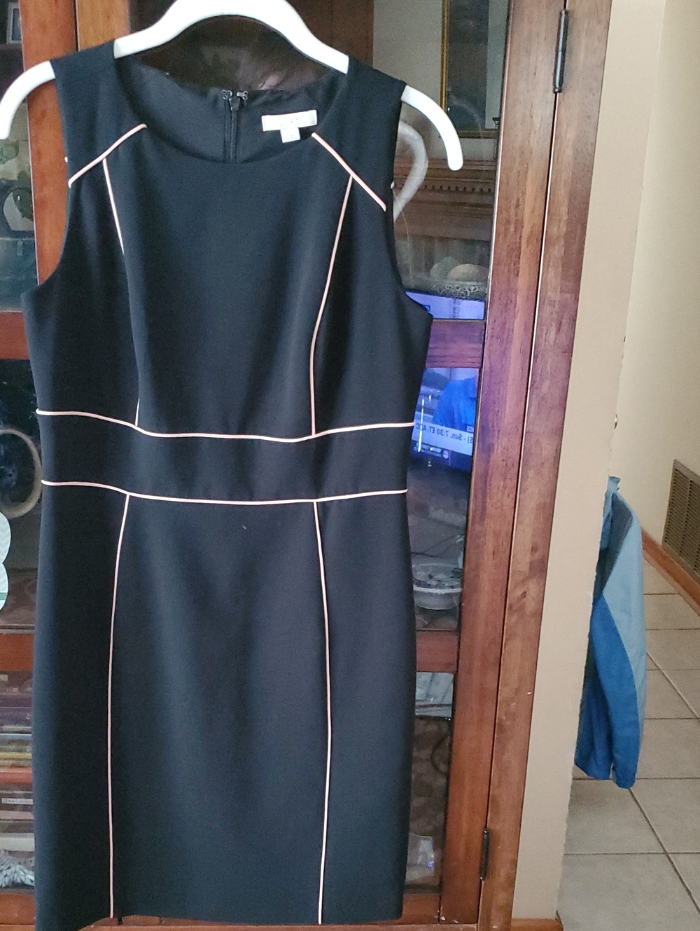 Ann Taylor LOFT Black Sheath Dress with Pale Pink Piping
